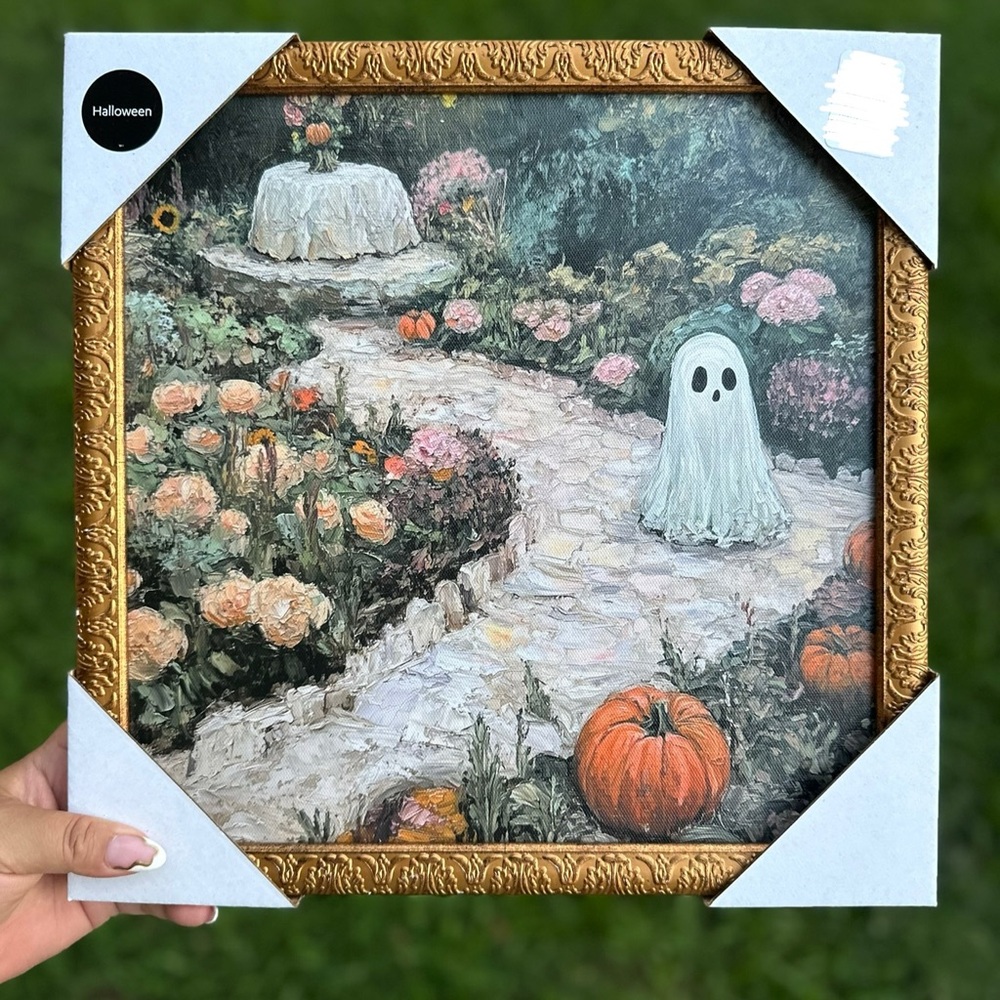 Halloween Ghost in Garden Wall Art Frame